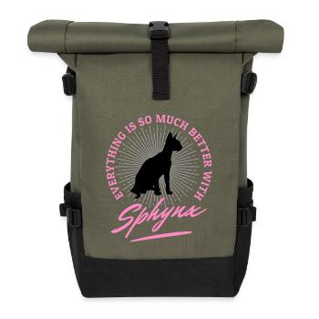 Schwarze Sphynx Katze Sprüche Humor Zitate - Rolltop Rucksack - Olive/Schwarz - Vorne