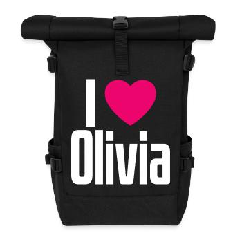 I Love Olivia Pink Heart I Love Olivia - Roll Top Backpack - black - Front