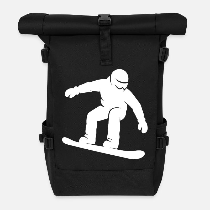 Minimalistische Snowboard Silhouette Wintersport  - Rolltop Rucksack - Schwarz