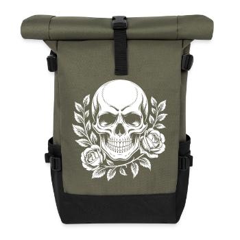 Crâne avec couronne de fleurs - Sac à dos roll top - olive/noir - Devant