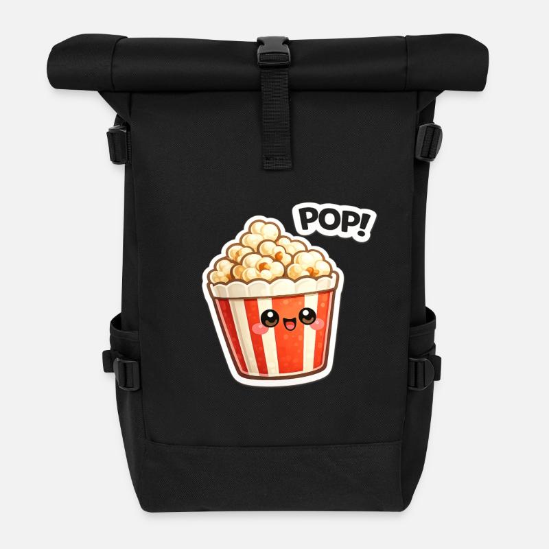 Motif de sourire popcorn Kawaii - Sac à dos roll top - noir