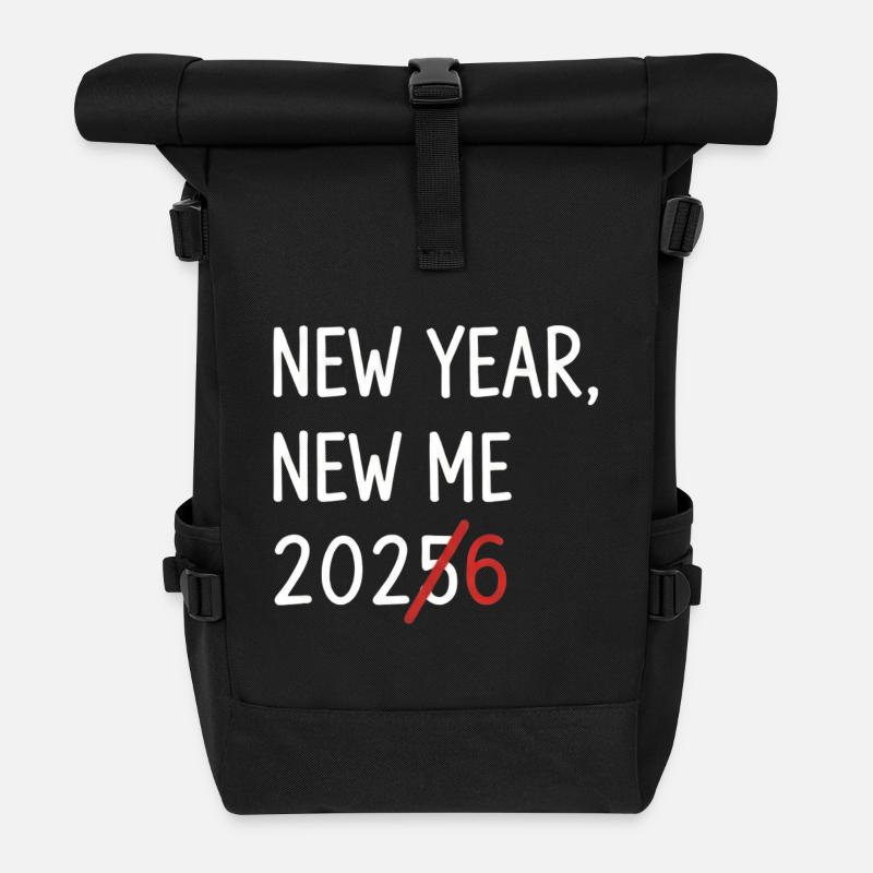 New Year New Me 2026 Strikethrough - Roll Top Backpack - black