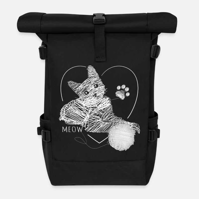 Katze Bild Wollknäuel Herz Geschenk Meow - Rolltop Rucksack - Schwarz