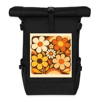 Retro flowers in shades of yellow - Roll Top Backpack - black - Front