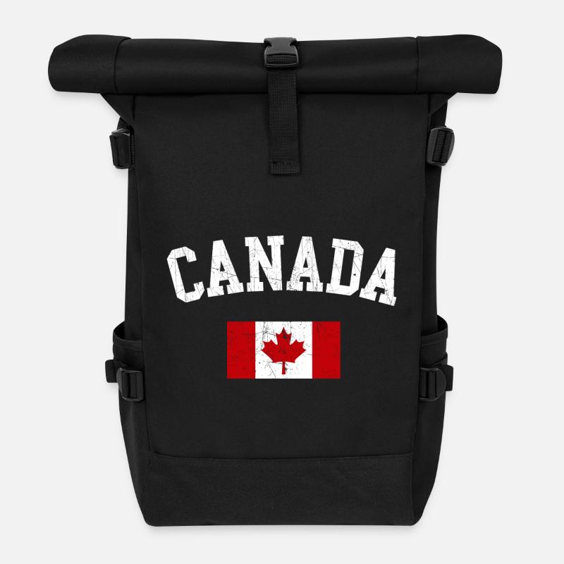 Canada Arc with Maple Flag - Roll Top Backpack - black