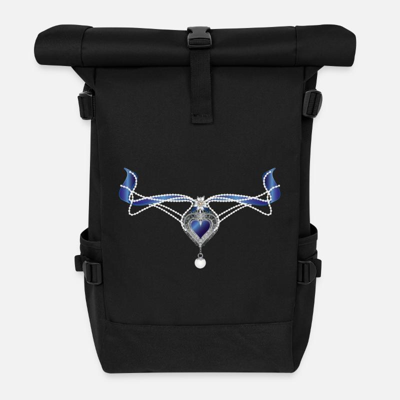 blaues Saphir Trachten-Collier mit Herz und Perle - Rolltop Rucksack - Schwarz