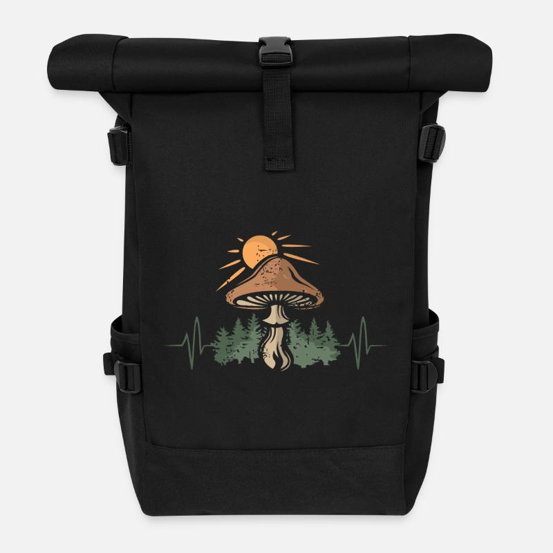 Champignon dans la nature avec battement de cœur - extérieur et forêt - Sac à dos roll top - noir