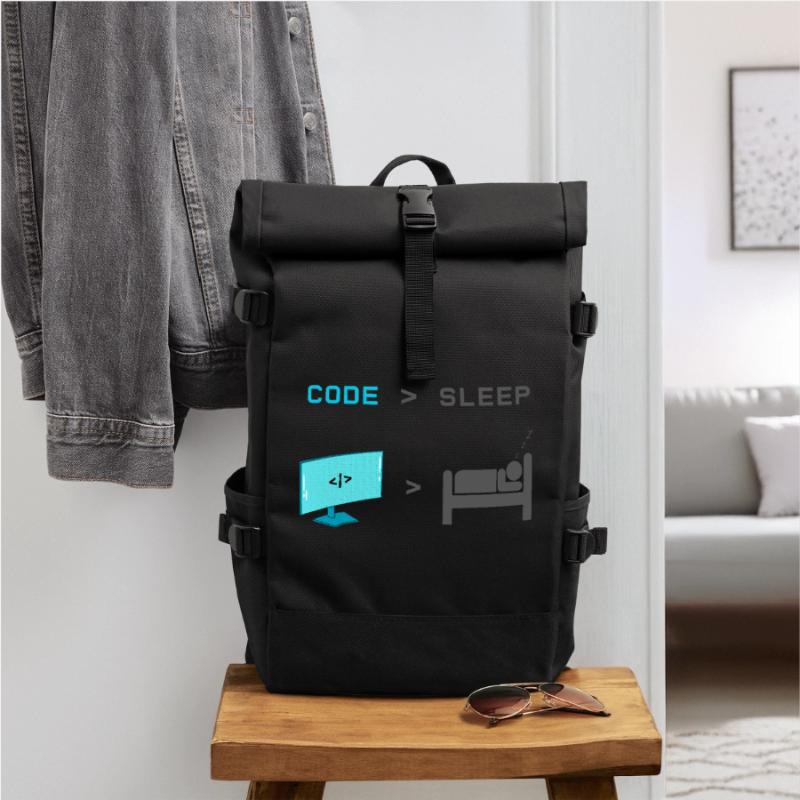 Code vs Sleep: Coder in Sleep Mode Roll Top Backpack