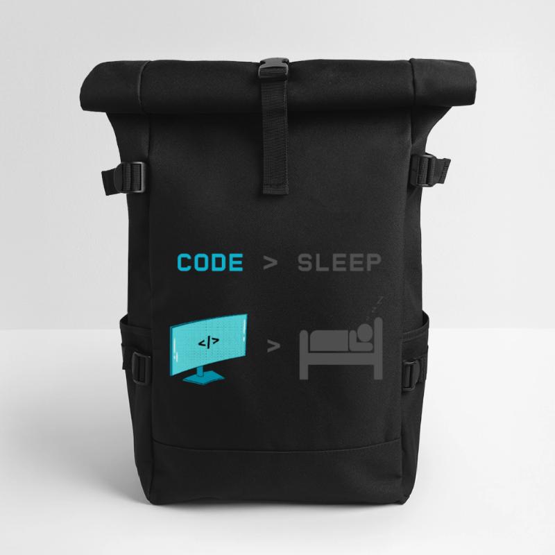 Code vs Sleep: Coder in Sleep Mode Roll Top Backpack