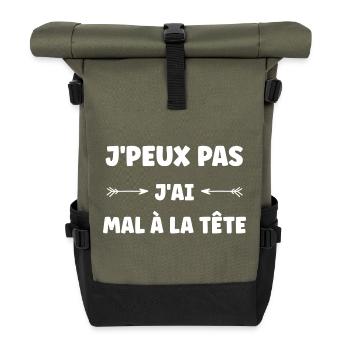 Ich kann nicht. Ich habe Kopfschmerzen. Tippfehler. - Rolltop Rucksack - Olive/Schwarz - Vorne