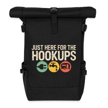 Hookups Trio: Wohnmobil-Camping-Ikonen - Rolltop Rucksack - Schwarz - Vorne