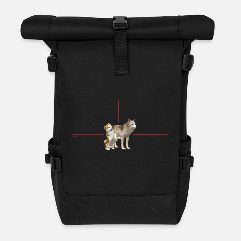Chiens en duo dans un cadre rouge - Sac à dos roll top - noir