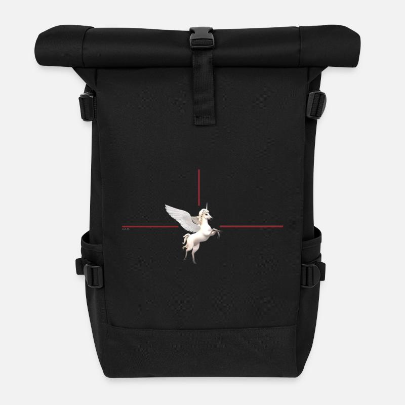 Licorne ailée devant des lignes rouges - Sac à dos roll top - noir