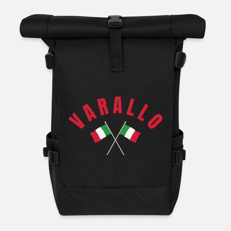 Varallo Italian Crossed Flags  - Roll Top Backpack - black