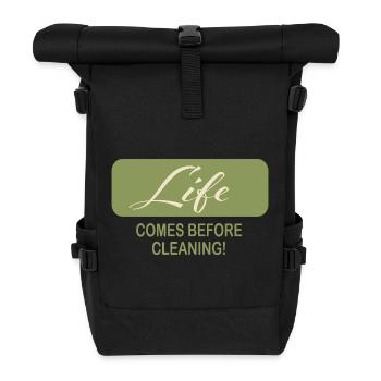 Citation minimaliste Vie avant le nettoyage - Sac à dos roll top - noir - Devant