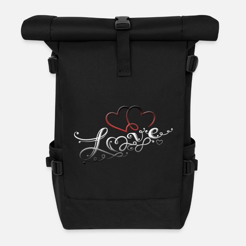 Deux cœurs avec le symbole de l'amour et de l'infini - Sac à dos roll top - noir