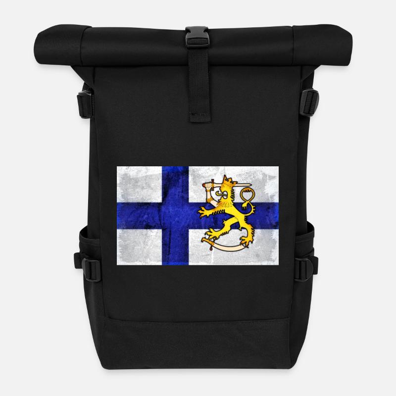 Finnland Flagge + Löwe - Rolltop Rucksack - Schwarz