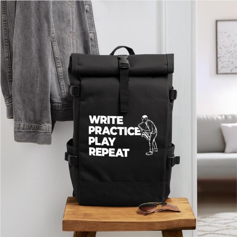 Writing, practicing, playing, repeating Roll Top Backpack