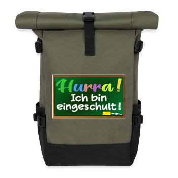 Einschulung Schulanfang HURRA - Rolltop Rucksack - Olive/Schwarz - Vorne