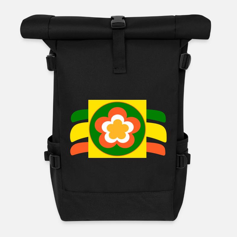 70er Jahre Blume Blüte - Rolltop Rucksack - Schwarz