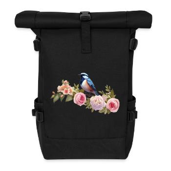 Vogel auf einem blühenden Ast im Frühling - Rolltop Rucksack - Schwarz - Vorne