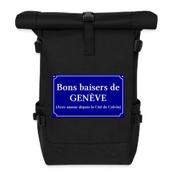Genfer Strassenschild – Schweizerisches Gedenken - Rolltop Rucksack - Schwarz - Vorne