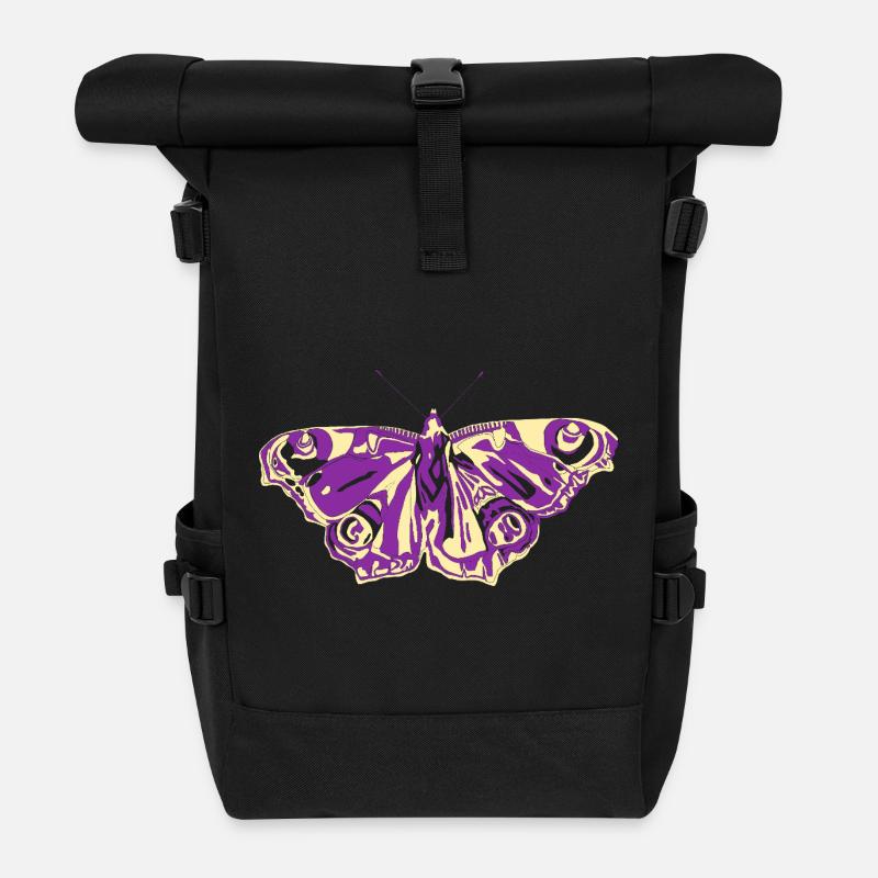 Lila-Gelber Schmetterling - Rolltop Rucksack - Schwarz