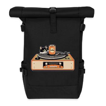 Retro Katze am Plattenspieler - Rolltop Rucksack - Schwarz - Vorne