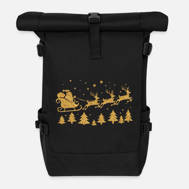 Weihnachtsmann Rentier Santa Schlitten gold edel - Rolltop Rucksack - Schwarz