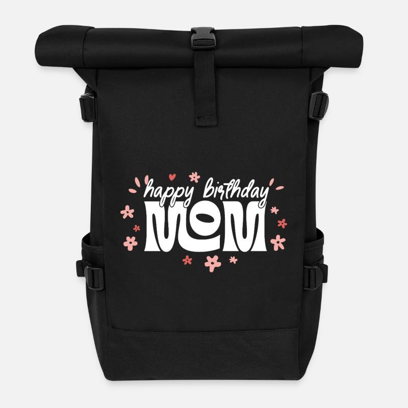 Birthday Mom Blossom Design, Happy Birthday Mom - Roll Top Backpack - black
