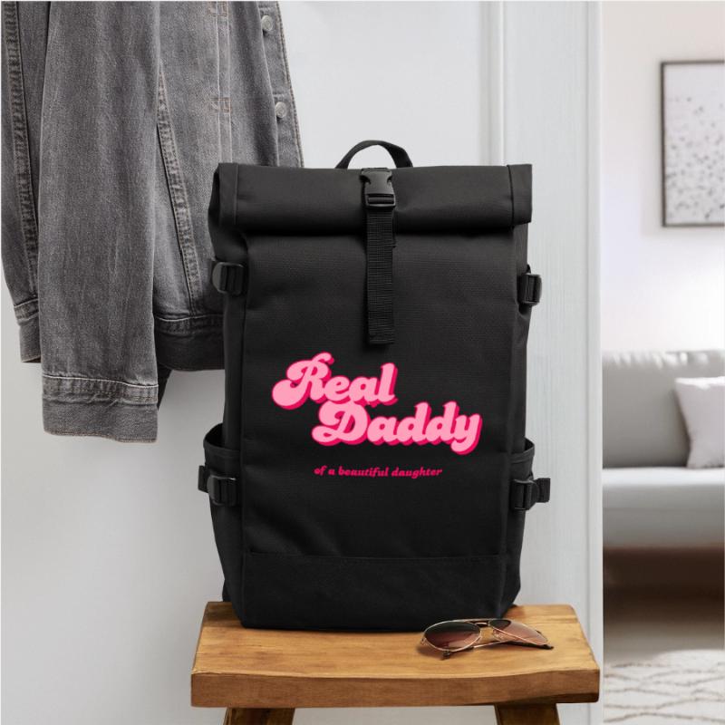 Real Daddy Pink Script Print Roll Top Backpack
