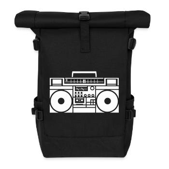 Retro Boombox Graphic Black & White - Roll Top Backpack - black - Front