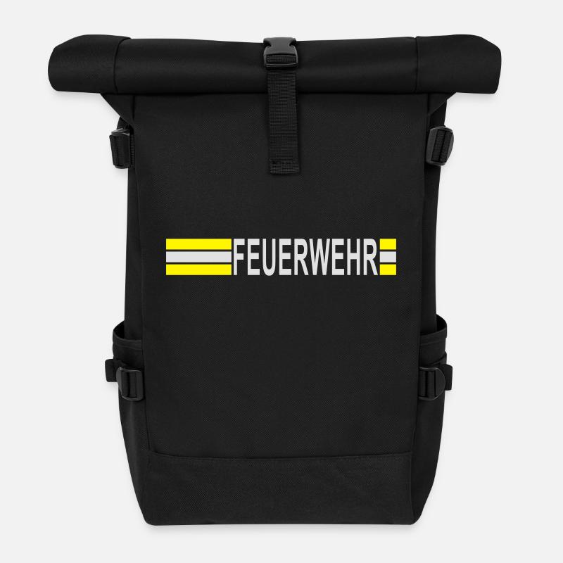 Feuerwehr Logo Streifen asymetrisch - Rolltop Rucksack - Schwarz