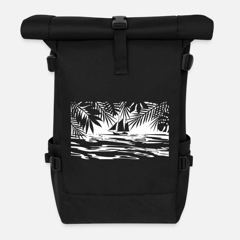 Caraïbes, île, bateau - Sac à dos roll top - noir