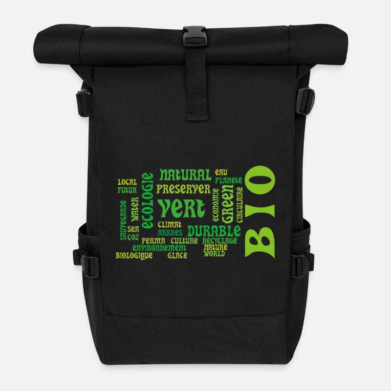 Bio et Ecologie : nuage vert de mots clés - Sac à dos roll top - noir