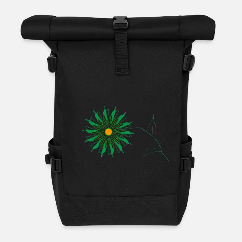 green flower - Roll Top Backpack - black