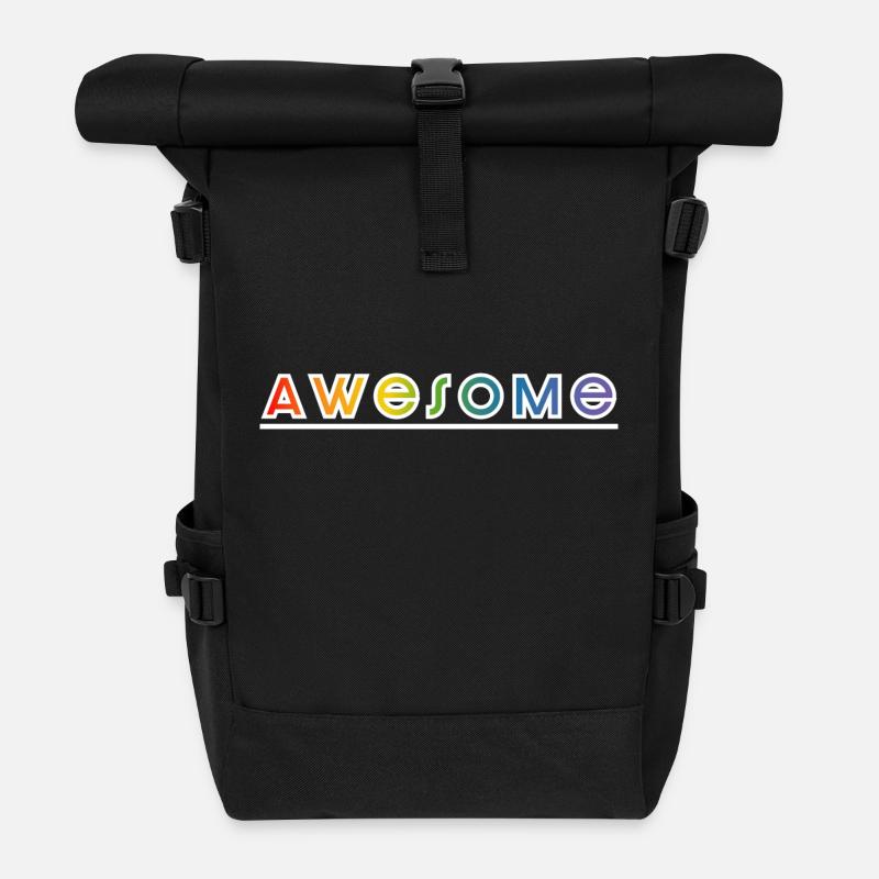 awesome regenbogen black shirt - Rolltop Rucksack - Schwarz