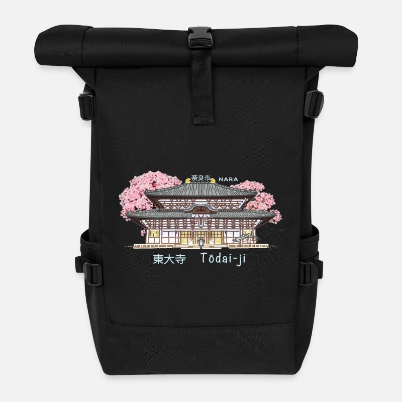 Nara Todai-ji, World Heritage, Temple in Japan Drawing - Roll Top Backpack - black
