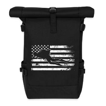 Silhouette de surf sur le drapeau américain usé par le temps - Sac à dos roll top - noir - Devant