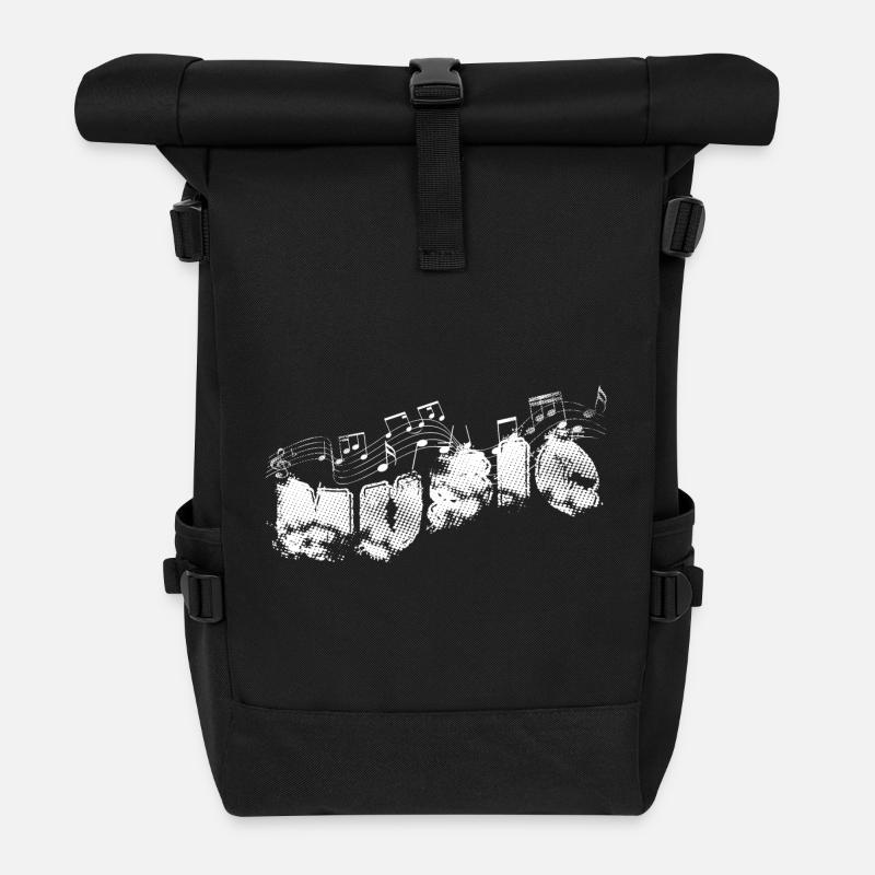 MUSIC Typo mit Noten - Rolltop Rucksack - Schwarz