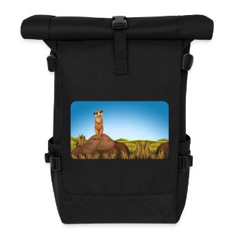 Suricate sur butte | personnalisable - Sac à dos roll top - noir - Devant