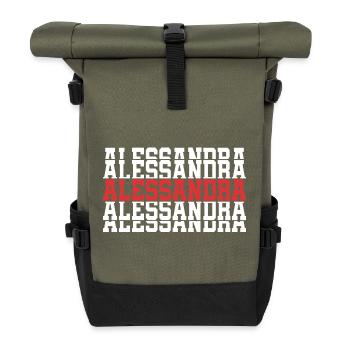 Alessandra T-Shirt Geschenk-T-Shirt mit gestapeltem Text - Rolltop Rucksack - Olive/Schwarz - Vorne