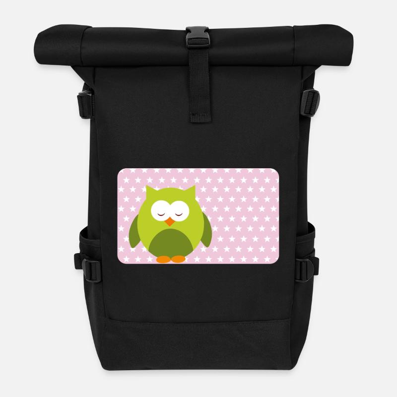 Lustige Eule mit Sternchen rosa | personalisierbar - Rolltop Rucksack - Schwarz