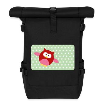 Funny Owl with Green Asterisk | Customisable - Roll Top Backpack - black - Front