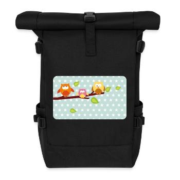 Little owls with mint asterisk | Customisable - Roll Top Backpack - black - Front