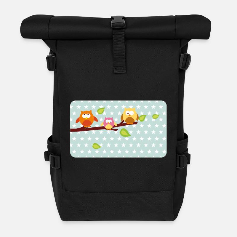 Kleine Eulen mit Sternchen mint | personalisierbar - Rolltop Rucksack - Schwarz