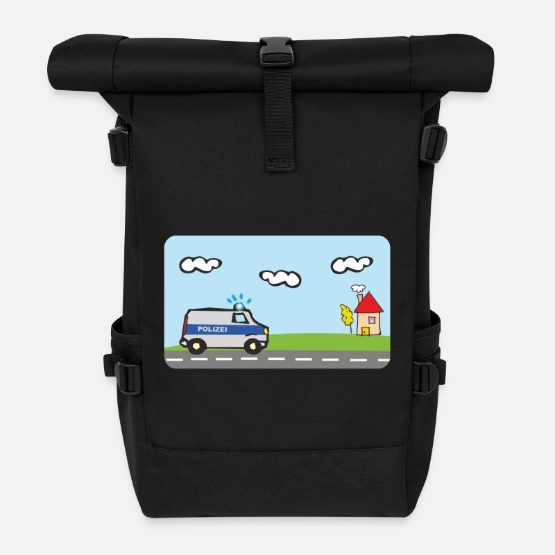 Polizei - Polizeiauto - Einsatzfahrzeuge  - Rolltop Rucksack - Schwarz