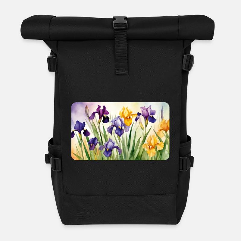 Iris Romantiques - Aquarelles - Sac à dos roll top - noir
