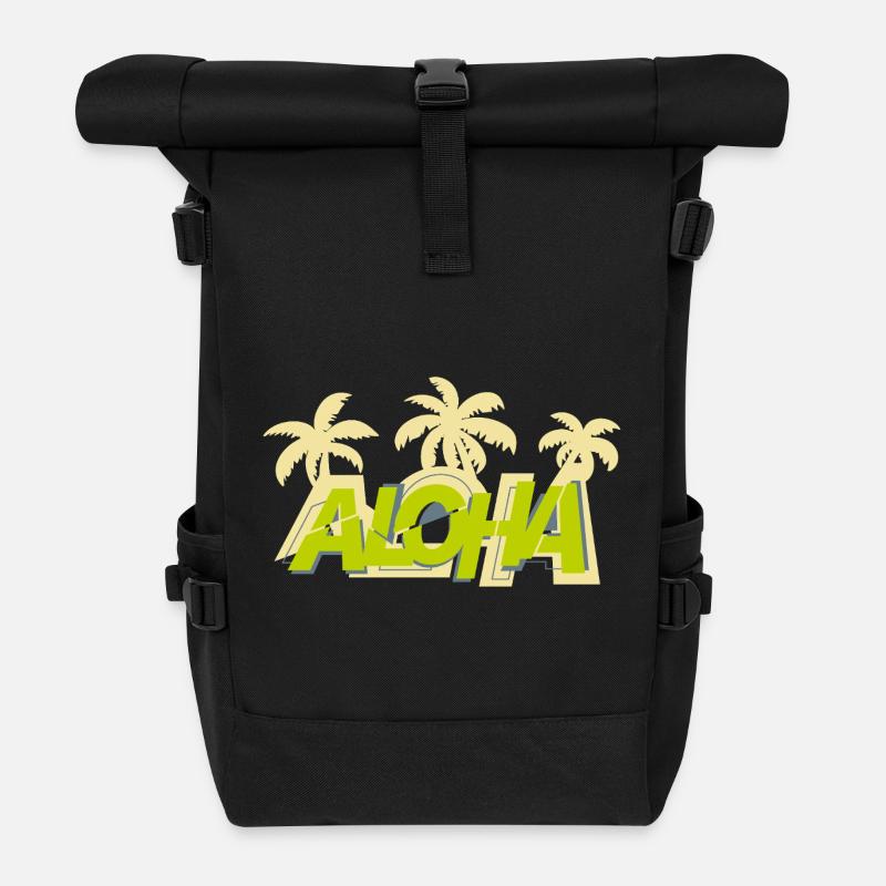 Aloha & Palmen - Rolltop Rucksack - Schwarz