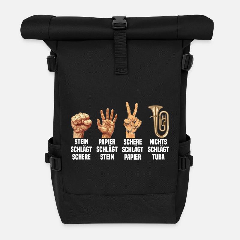Stein Schere Papier - Nichts schlägt Tuba - Rolltop Rucksack - Schwarz